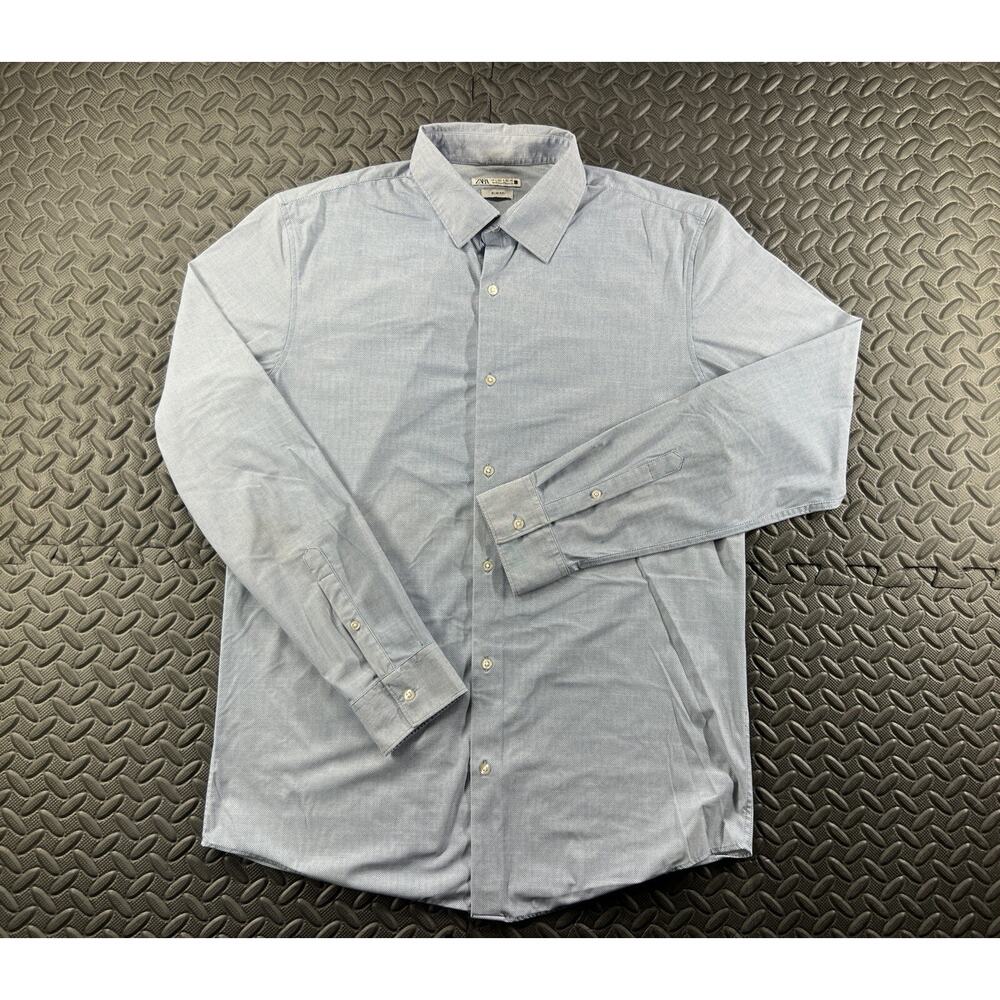 Zara Shirt Adult Large Blue Button Up Long Sleeve Slim Fit Casual Formal Men's